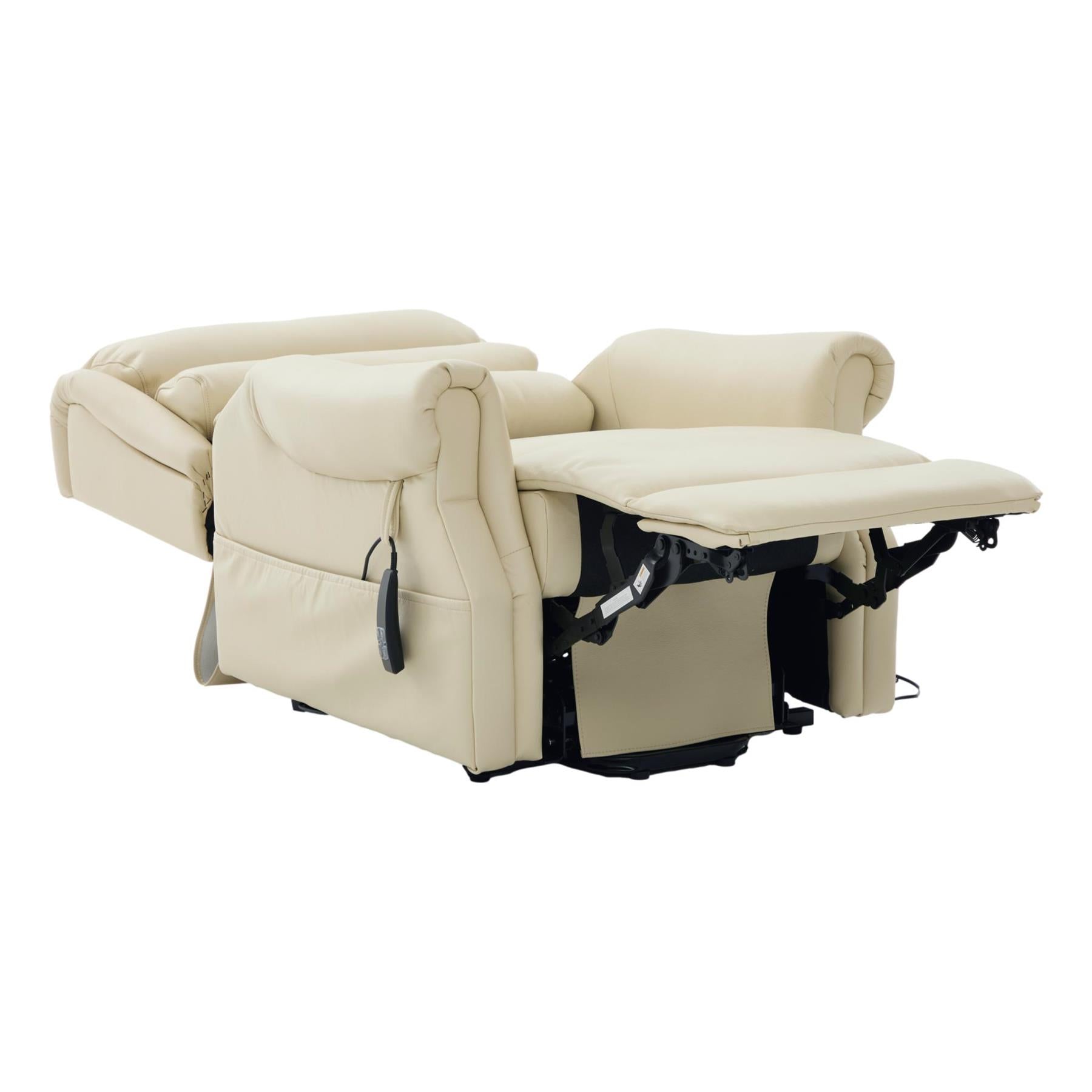 The Carlton Genuine Leather Riser Recliner in Cream - Dual Motor Mobility Chair