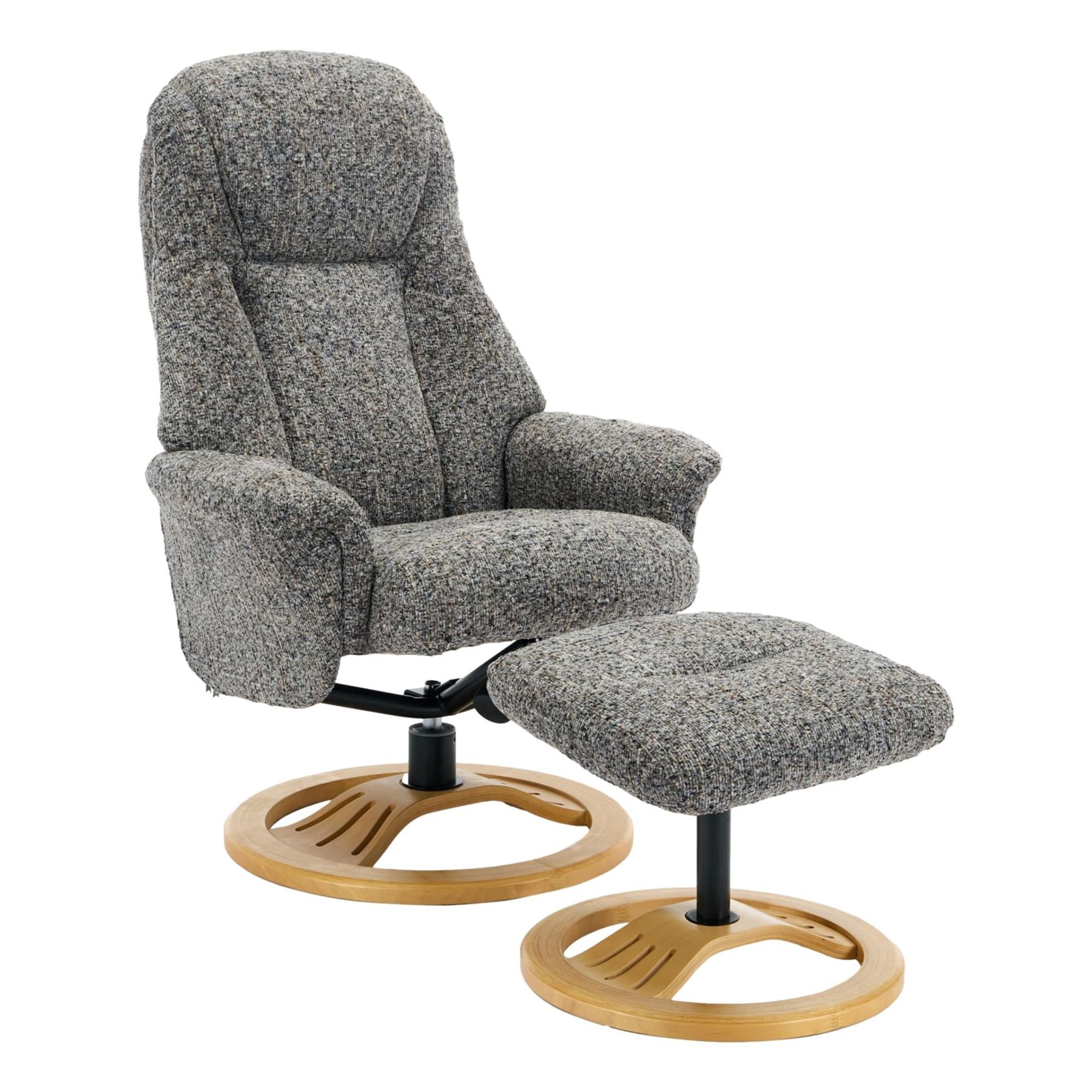 Aruba Swivel Recliner Chair in Muscari Grey Fabric with Matching Footstool