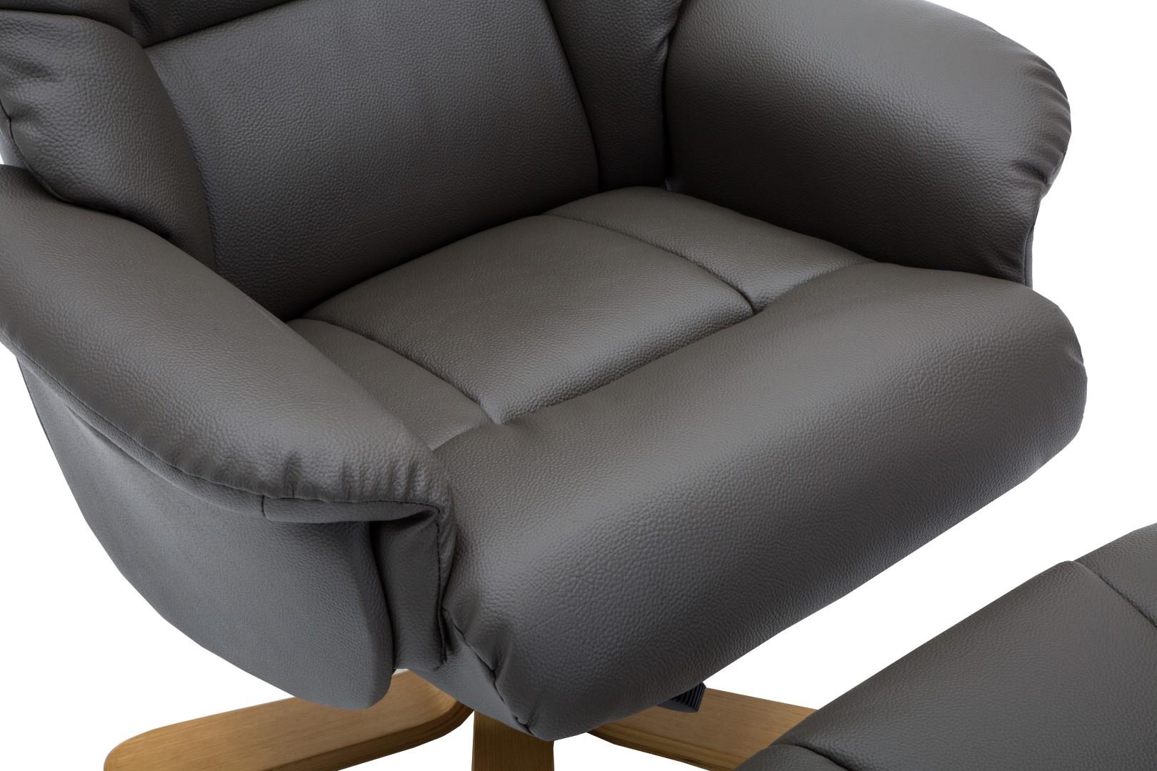 The Florence, Swivel Recliner Chair & Footstool in Charcoal PU Faux Leather - Refurbished