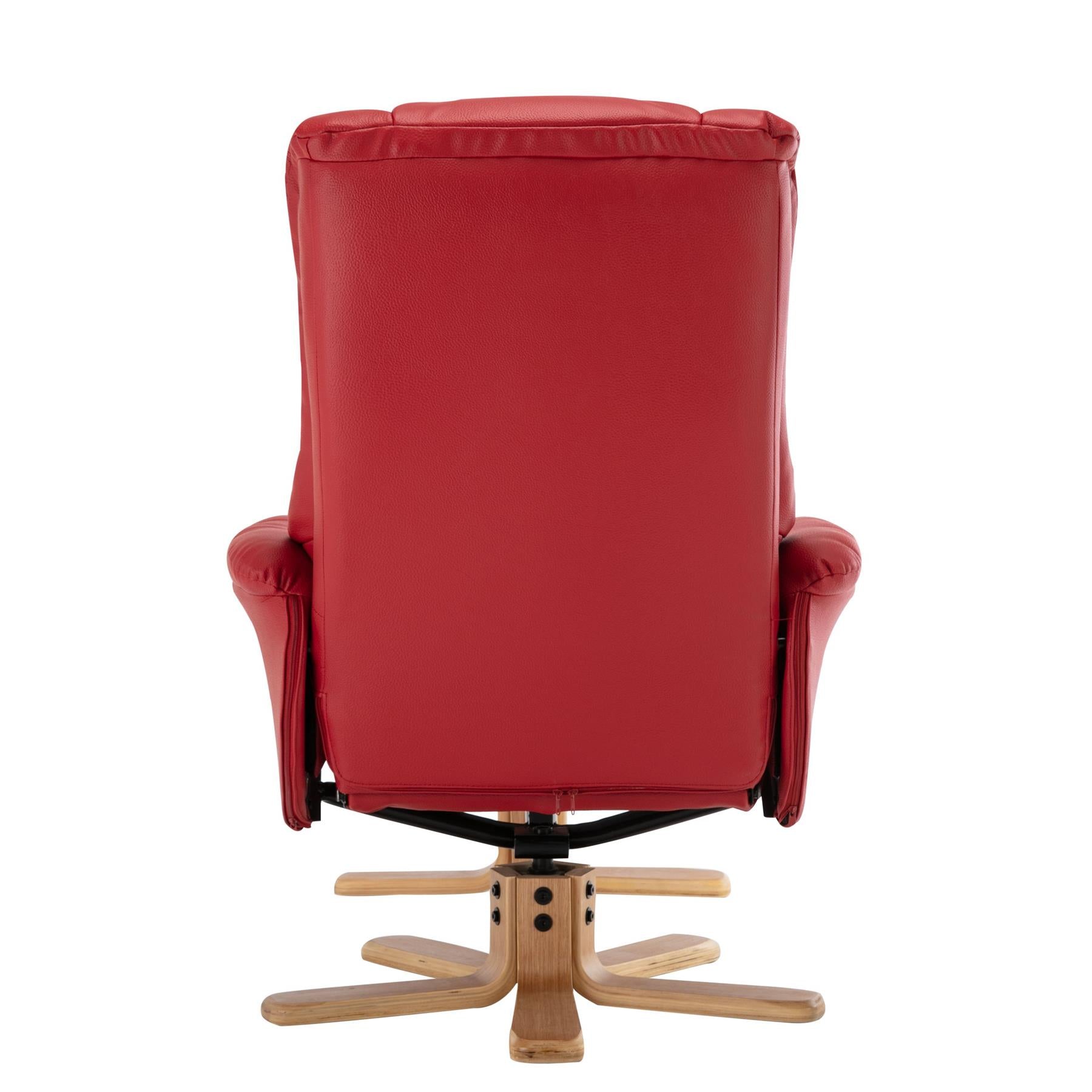 Cairo Swivel Recliner Chair & Footstool in Cherry Plush Faux Leather Refurbished