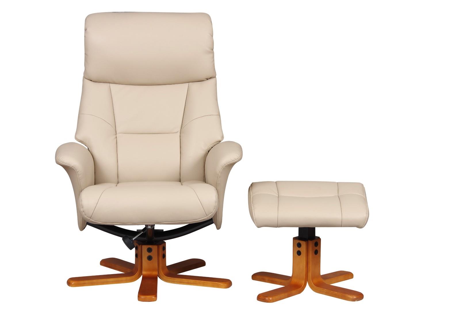 Marseille Faux Leather Swivel Recliner Chair And Footstool In Cafe Latte - Clearance
