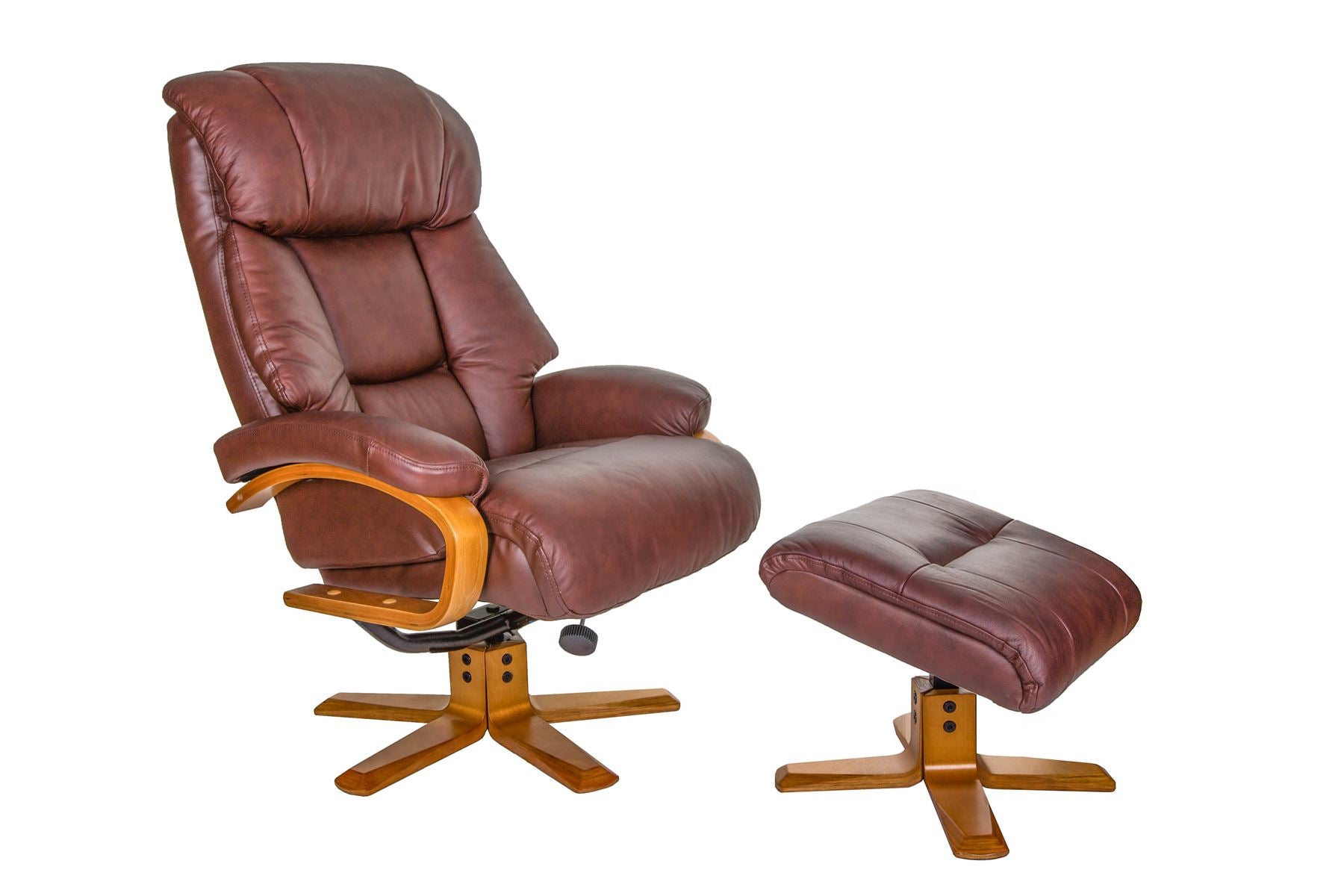 The Nice Swivel Recliner Chair & Footstool Chestnut Genuine Leather - Refurbished