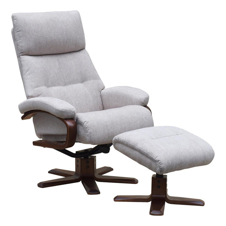 The Vienna - Swivel Recliner Chair & Matching Footstool in Beige Fabric - Refurbished - image 1