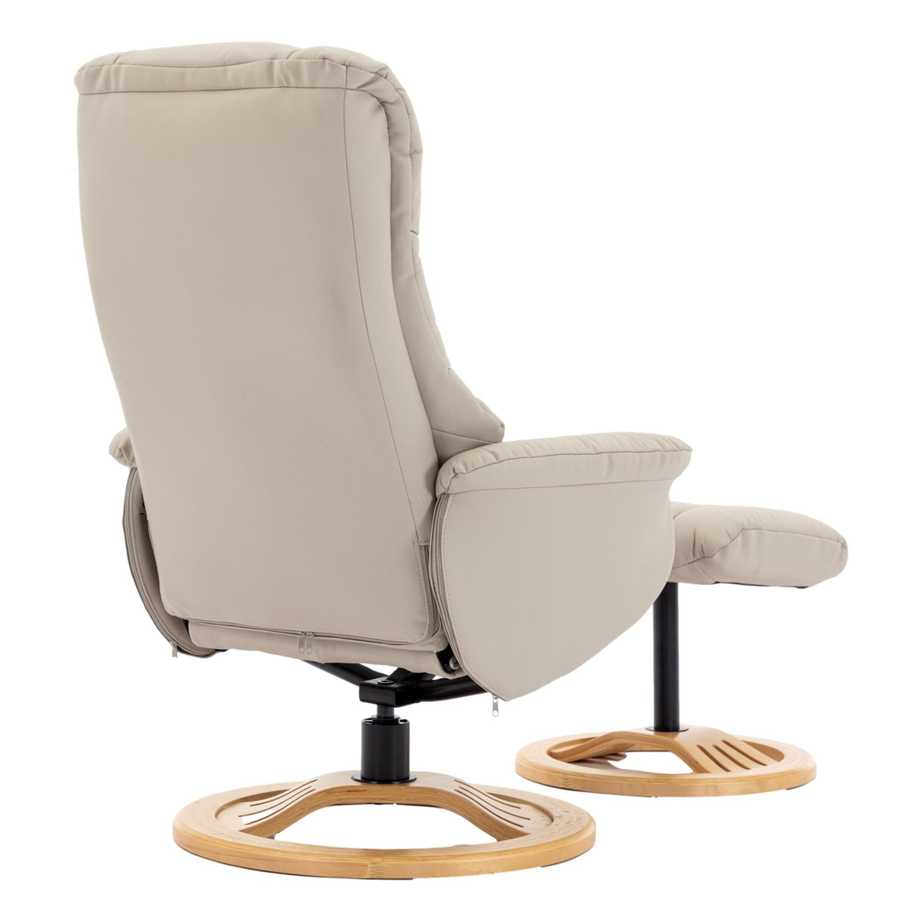 The Mandalay Swivel Recliner Chair & Footstool in Mushroom Genuine Leather - Refurbished