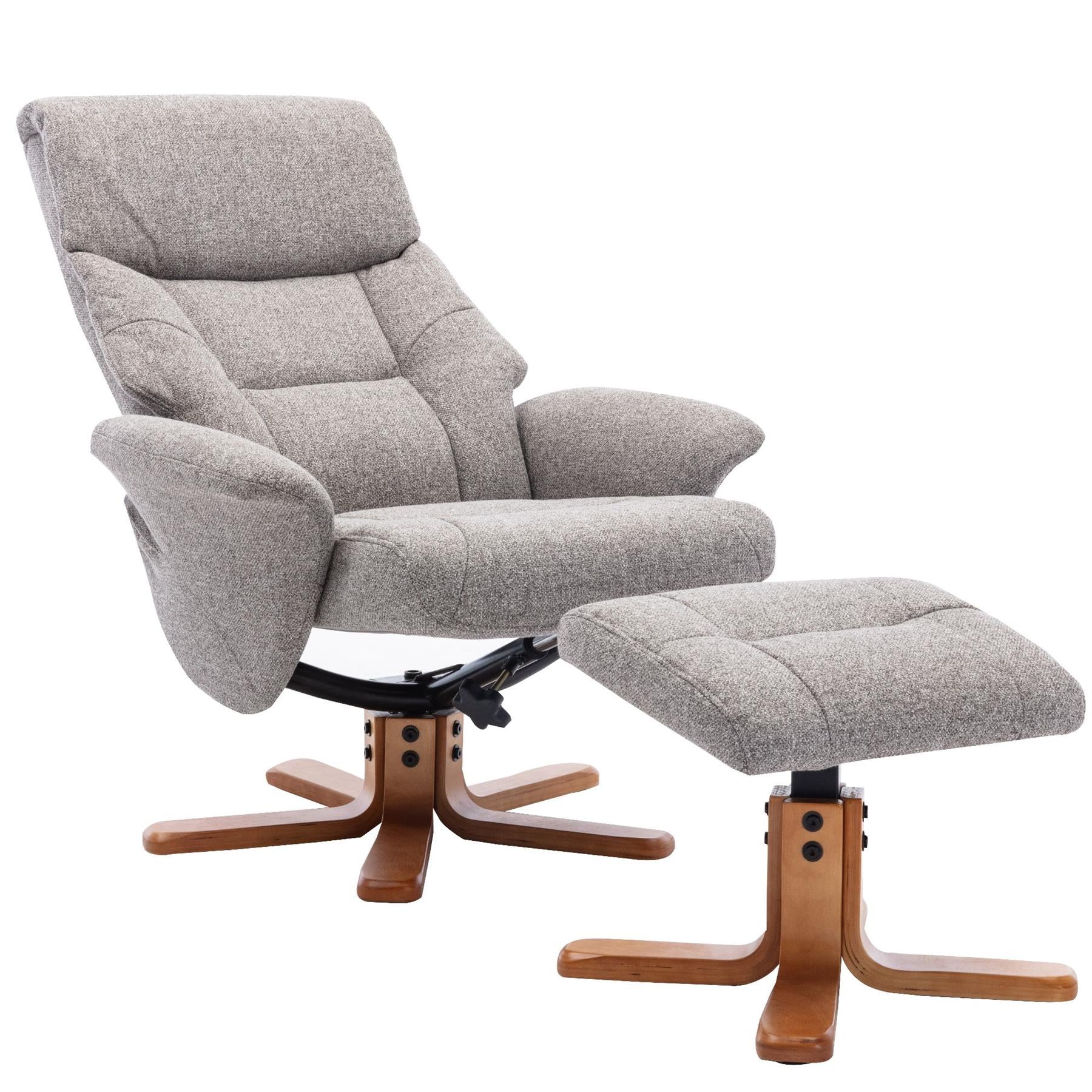 Marseille Swivel Recliner Chair and Footstool in Fossil Fabric