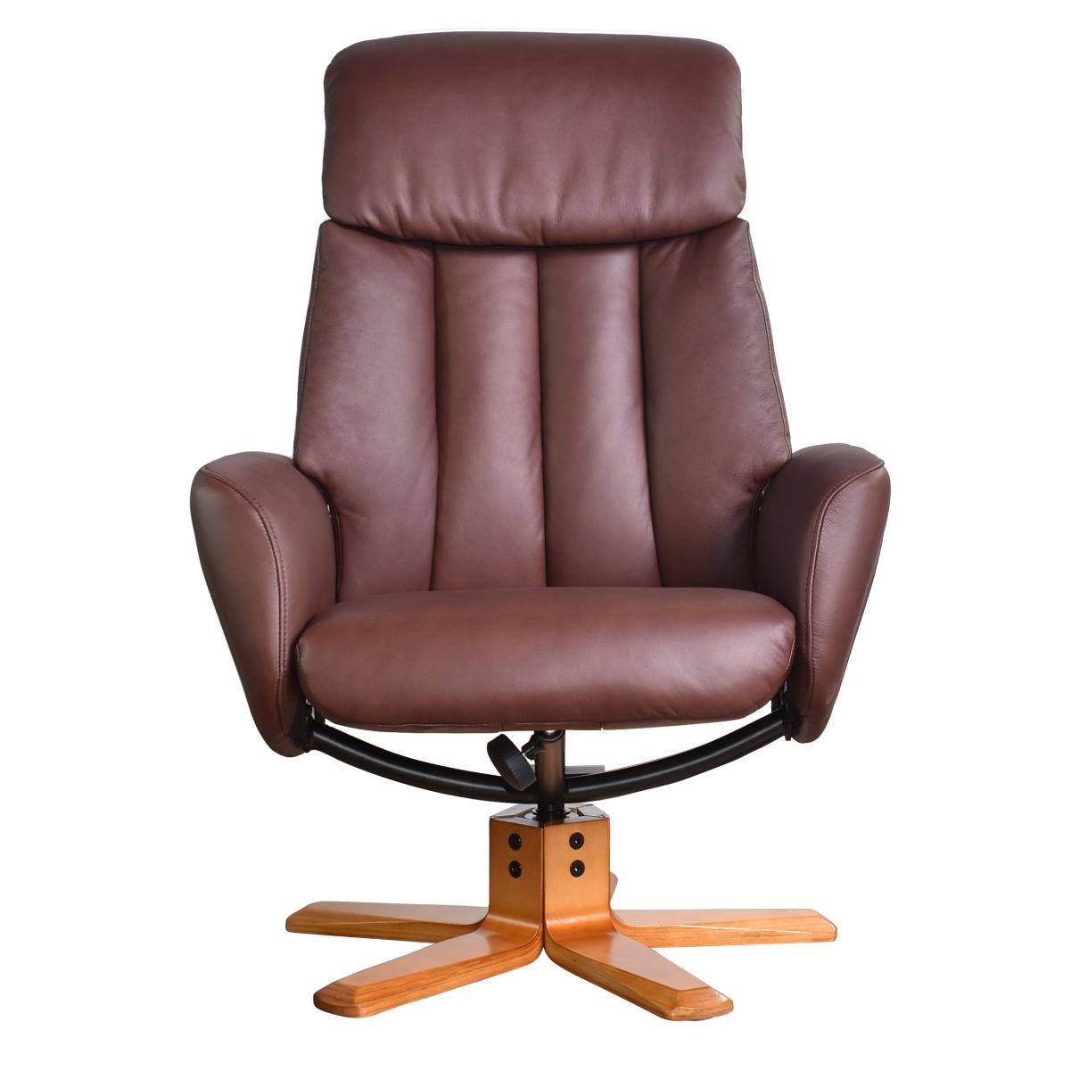 The Indiana Swivel Recliner Chair in Chestnut Genuine Leather and Cherry base - Refurbished