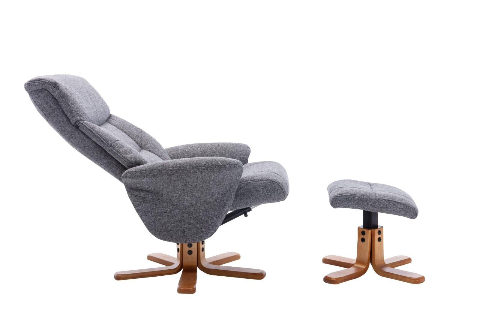 Marseille Swivel Recliner Chair and Footstool in Slate Fabric