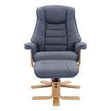 The Sardinia - Swivel Recliner Chair & Footstool in Petrol Blue Genuine Leather - thumbnail 4