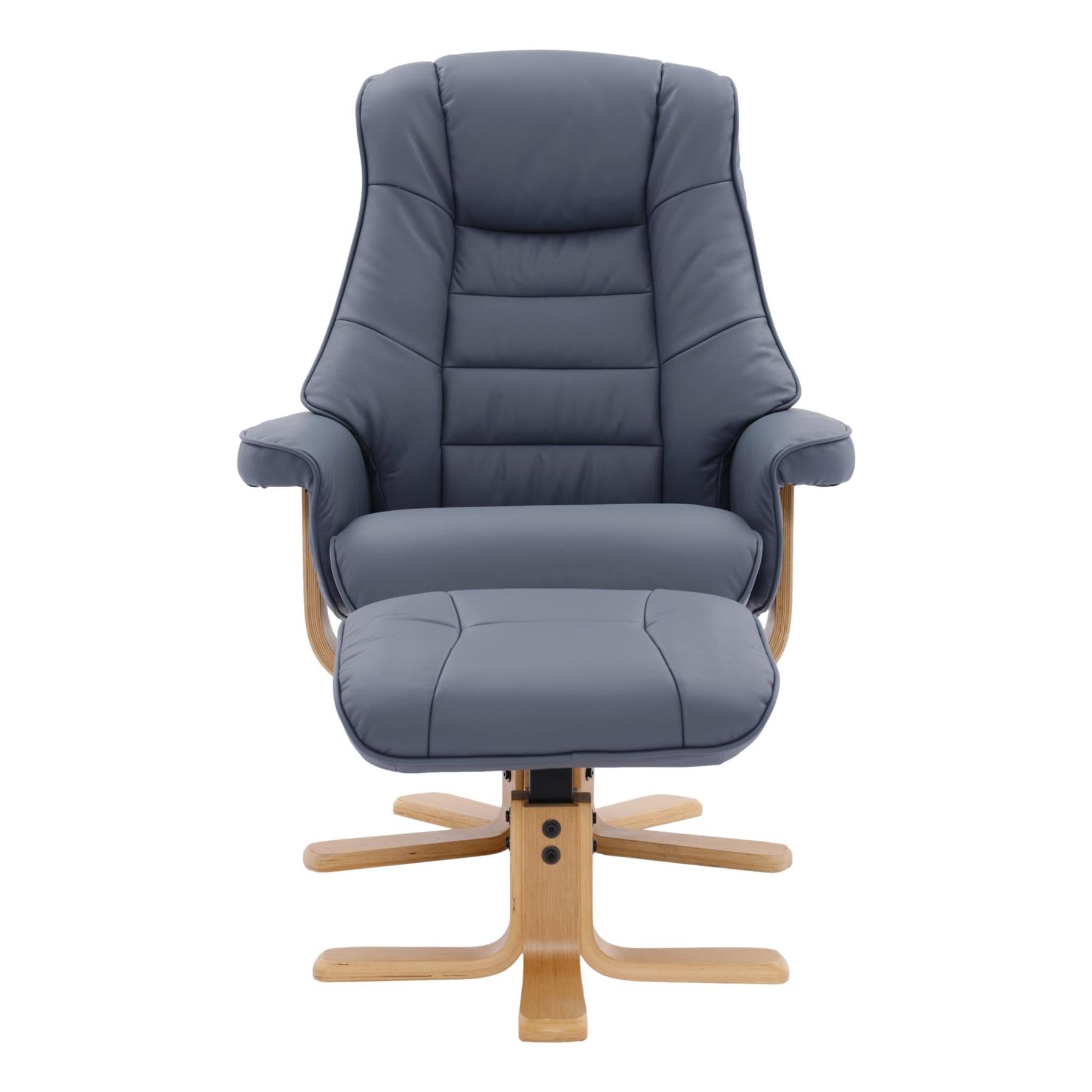 The Sardinia - Swivel Recliner Chair & Footstool in Petrol Blue Genuine Leather