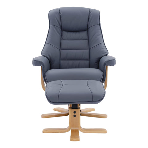 The Sardinia - Swivel Recliner Chair & Footstool in Petrol Blue Genuine Leather - image 4