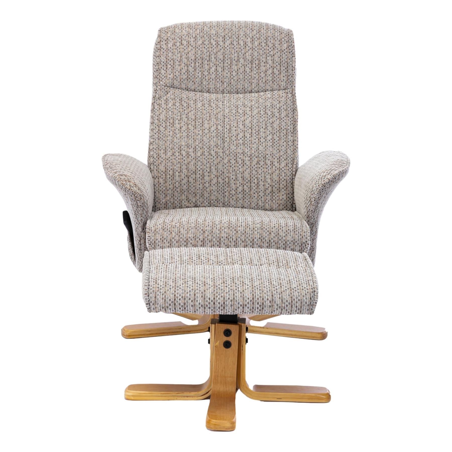 The Alexandria Swivel Recliner Chair & Footstool - Heat & Massage - Wheat Fabric - Refurbished
