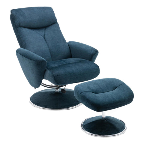 The Paddington - Swivel Recliner Chair & Matching Footstool in Deep Sea Blue Fabric - image 3