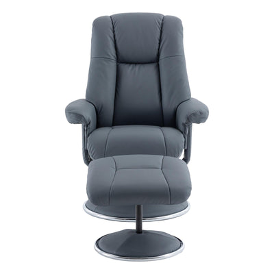 The Denver - Swivel Recliner Chair & Matching Footstool in Petrol Blue Genuine Leather Match