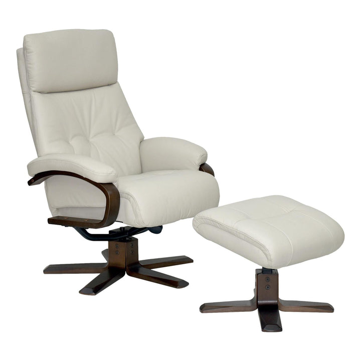 The Vienna - Swivel Recliner Chair & Matching Footstool in Mushroom Leather - Refurbished - image 1