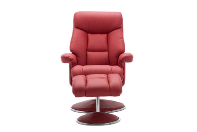 Biarritz Plush Faux Leather Swivel Recliner Chair & Matching Footstool In Cherry
