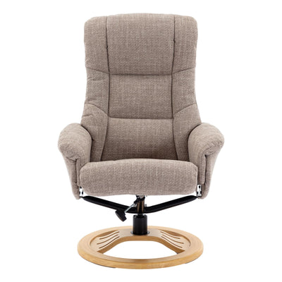 The Mandalay Swivel Recliner Chair & Footstool in ChaCha Oat Fabric