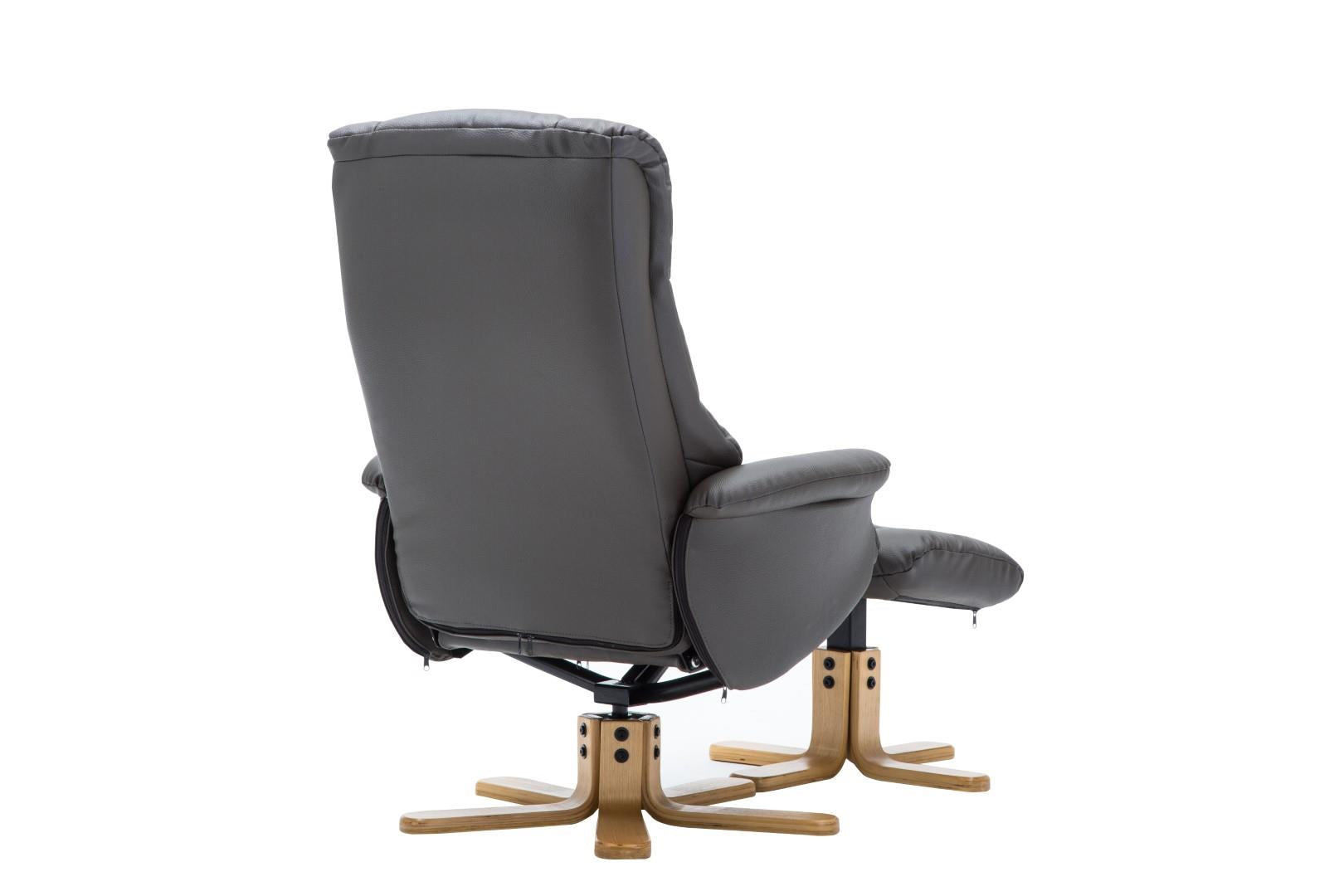 The Florence, Swivel Recliner Chair & Footstool in Charcoal PU Faux Leather - Refurbished
