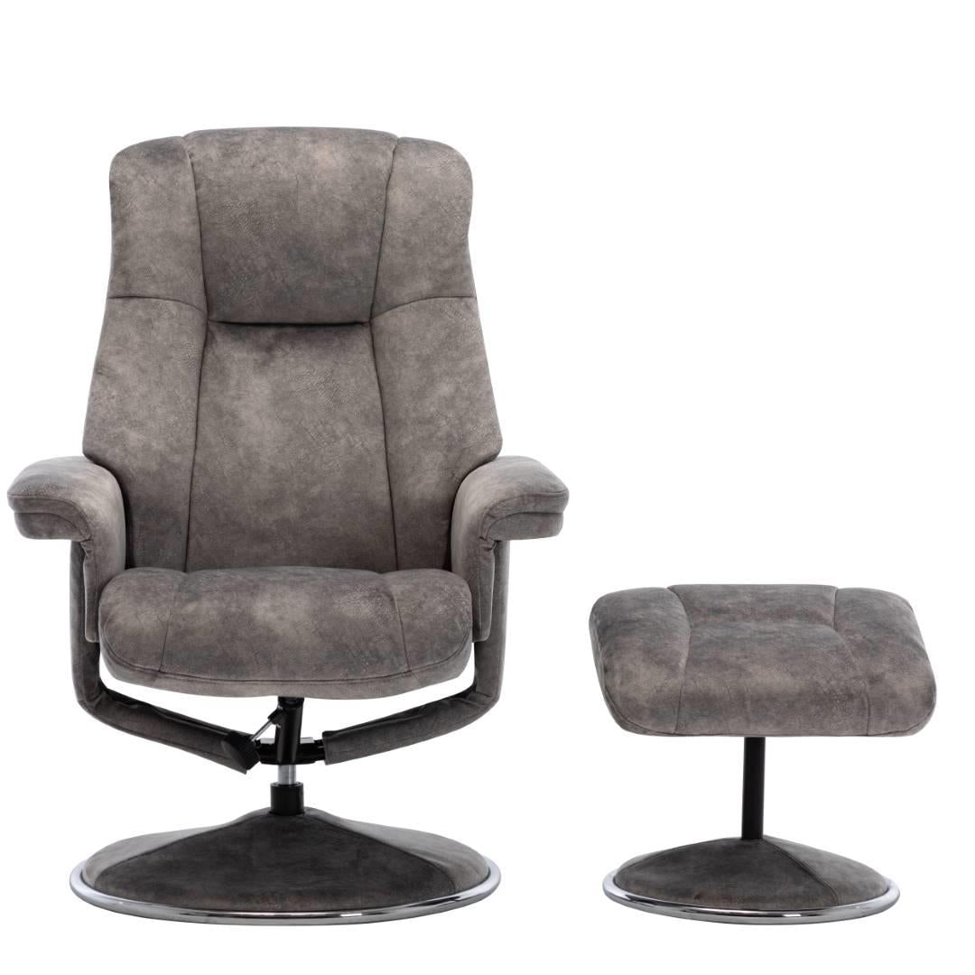 The Denver Swivel Recliner Chair & Footstool - Fabric - Elephant - Refurbished