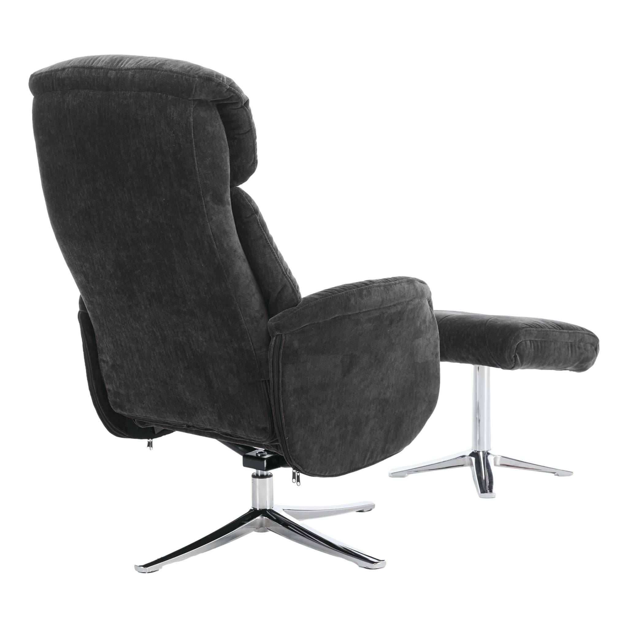 The Lucia Swivel Recliner Chair & Footstool in Black Fabric