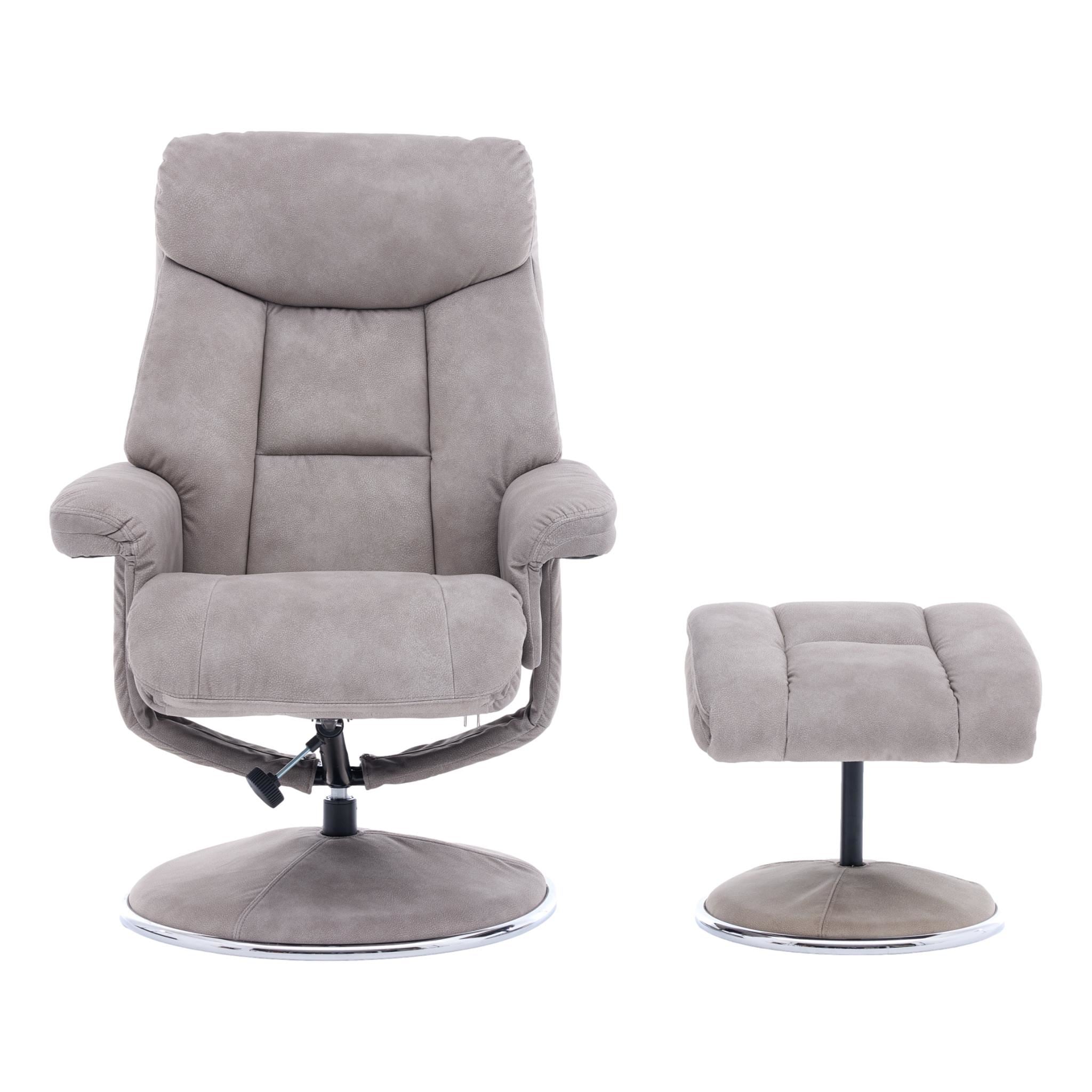 The Biarritz - Swivel Recliner Chair & Matching Footstool in Almond Fabric