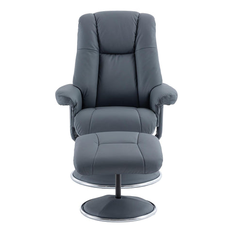 The Denver - Swivel Recliner Chair & Footstool in Petrol Blue Genuine Leather - Refurbished - image 3