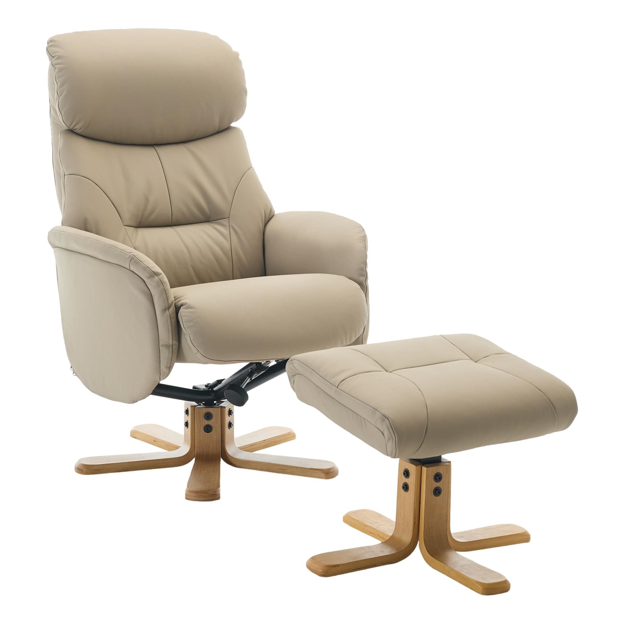 The Eden Swivel Recliner Chair & Matching Footstool in Pebble Leather - primary product image