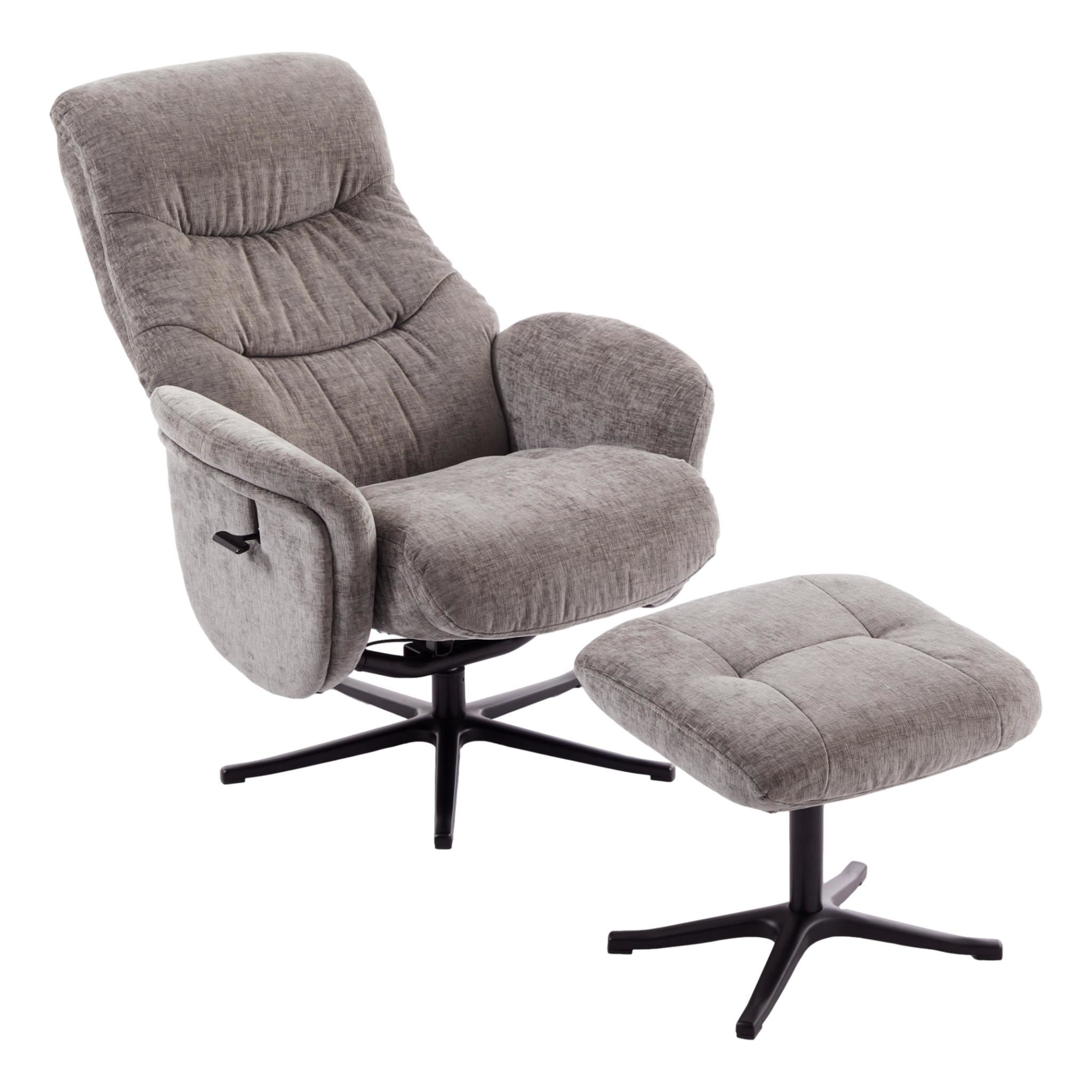 The Nevada Swivel Recliner Chair & Matching Footstool in Ash Fabric