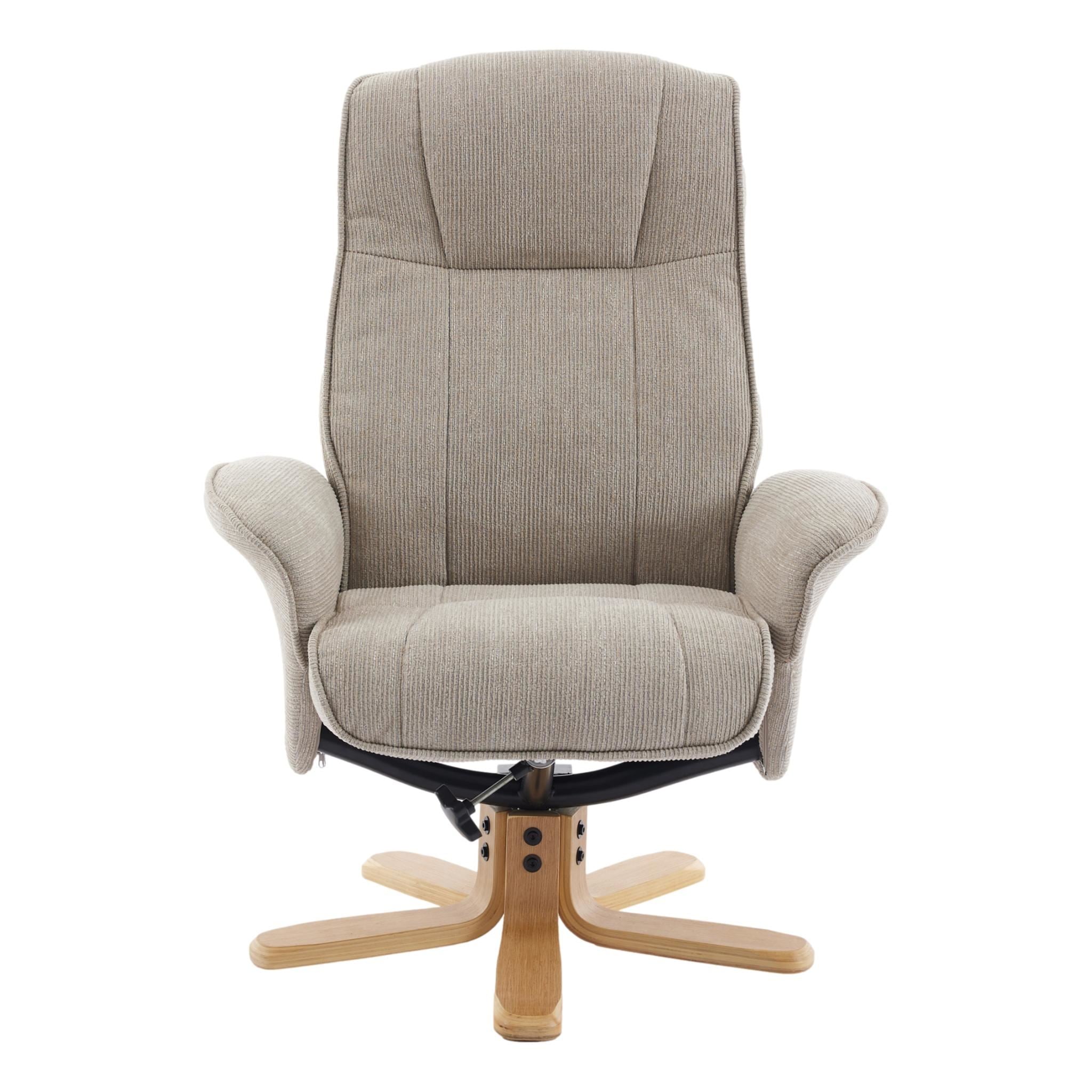 The Missouri Swivel Recliner Chair & Matching Footstool in Camel Fabric