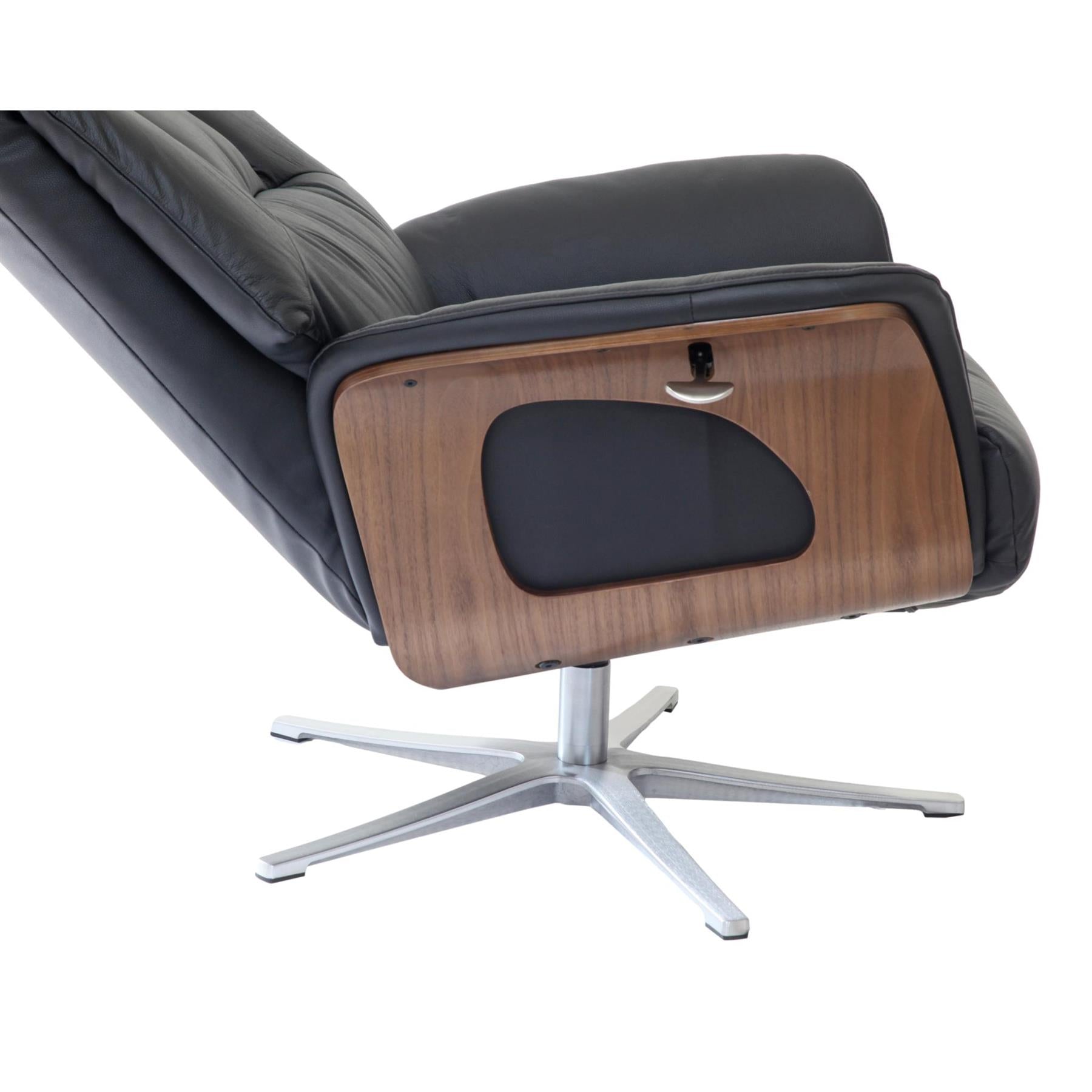 Stratford Swivel Recliner Chair in Genuine Black Leather - Refurbished - No Footstool