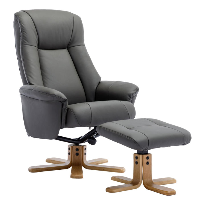 The Hawaii - Swivel Recliner Chair & Matching Footstool in Cinder Genuine Leather - Clearance - image 1
