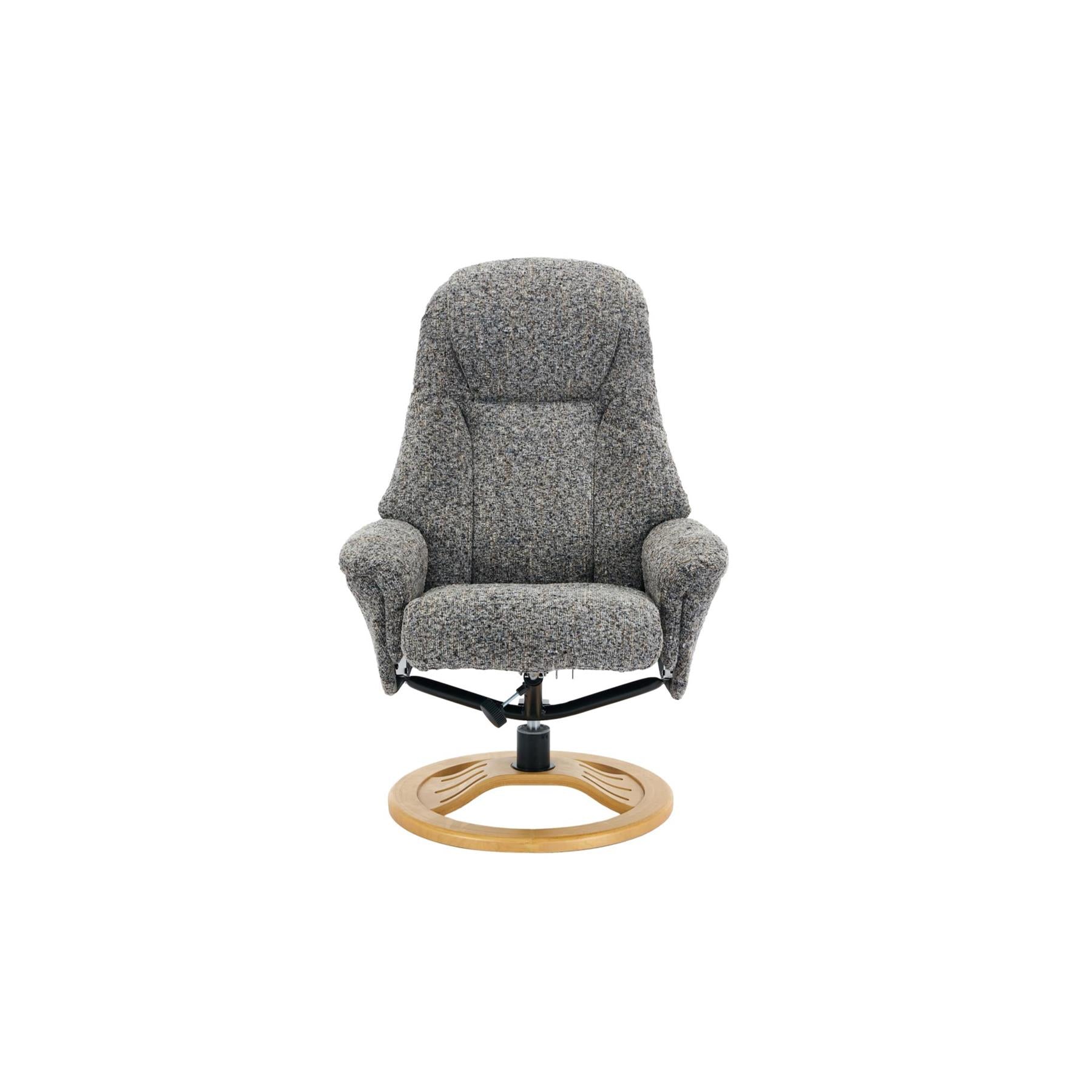 Aruba Swivel Recliner Chair in Muscari Grey Fabric with Matching Footstool