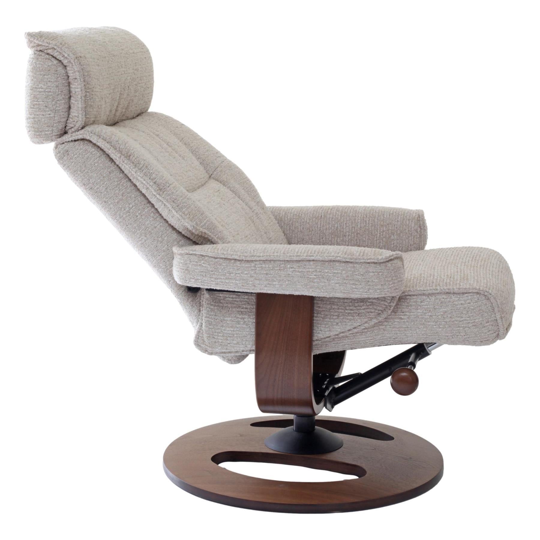 The Newton Swivel Recliner Chair & Matching Footstool – Beige Fabric - Refurbished