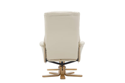 The Florence, Swivel Recliner Chair & Footstool in Cream PU Faux Leather - Refurbished