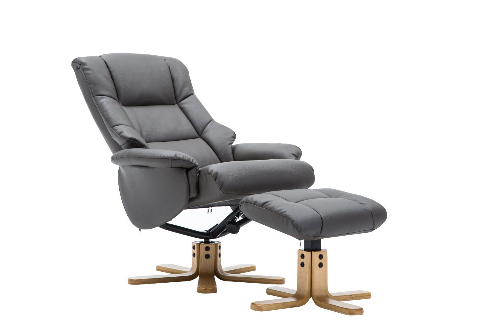 The Florence, Swivel Recliner Chair & Footstool in Charcoal PU Faux Leather - Refurbished