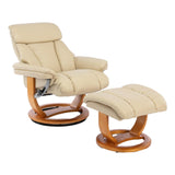 The Jupiter - Swivel Recliner Chair & Matching Footstool in Cream Plush Faux Leather - Refurbished