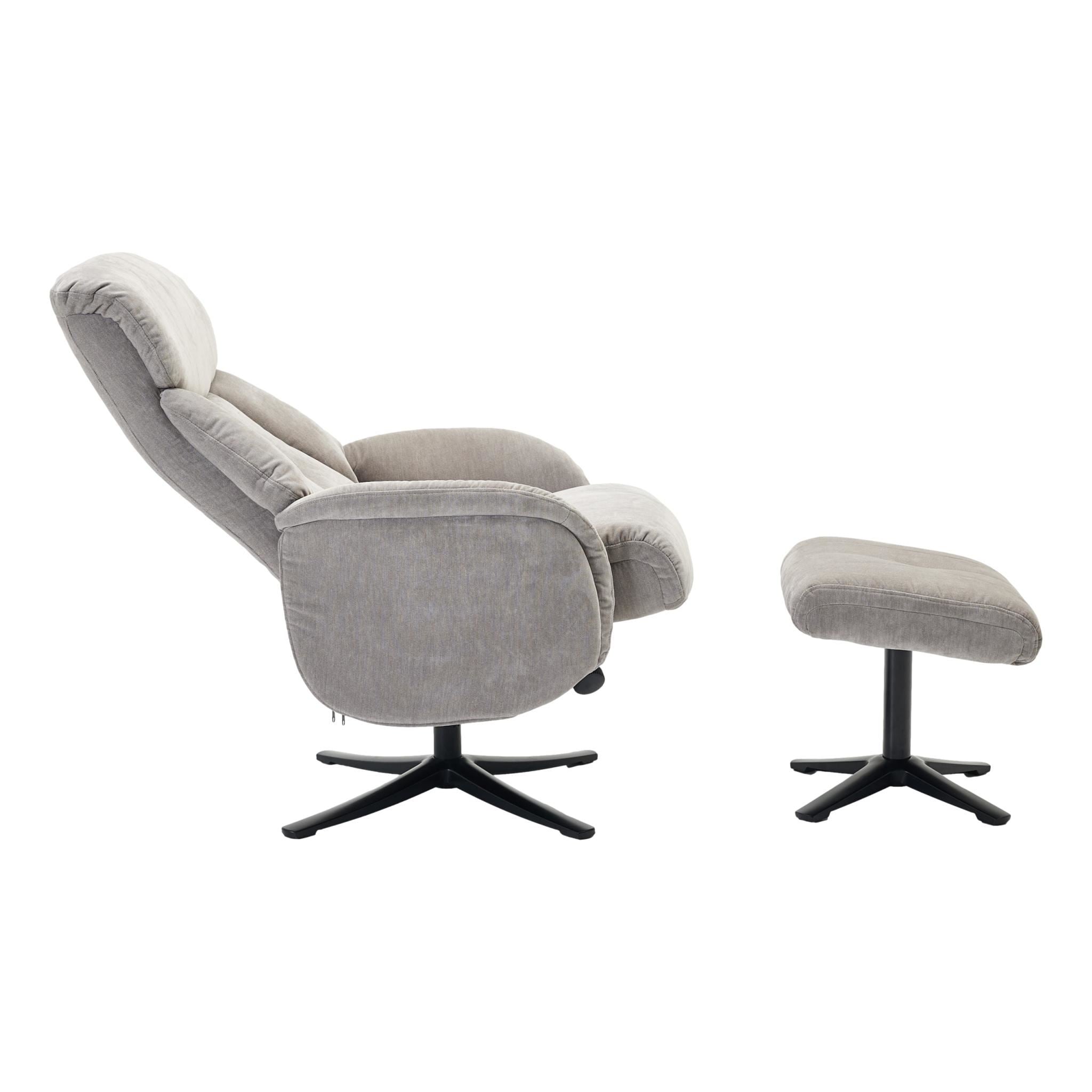 The Lucia Swivel Recliner Chair & Footstool in Grey Mist Fabric