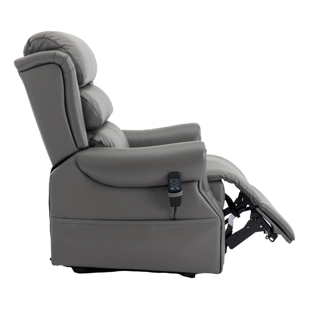 The Carlton Genuine Leather Riser Recliner in Grey - Dual Motor Mobility Chair
