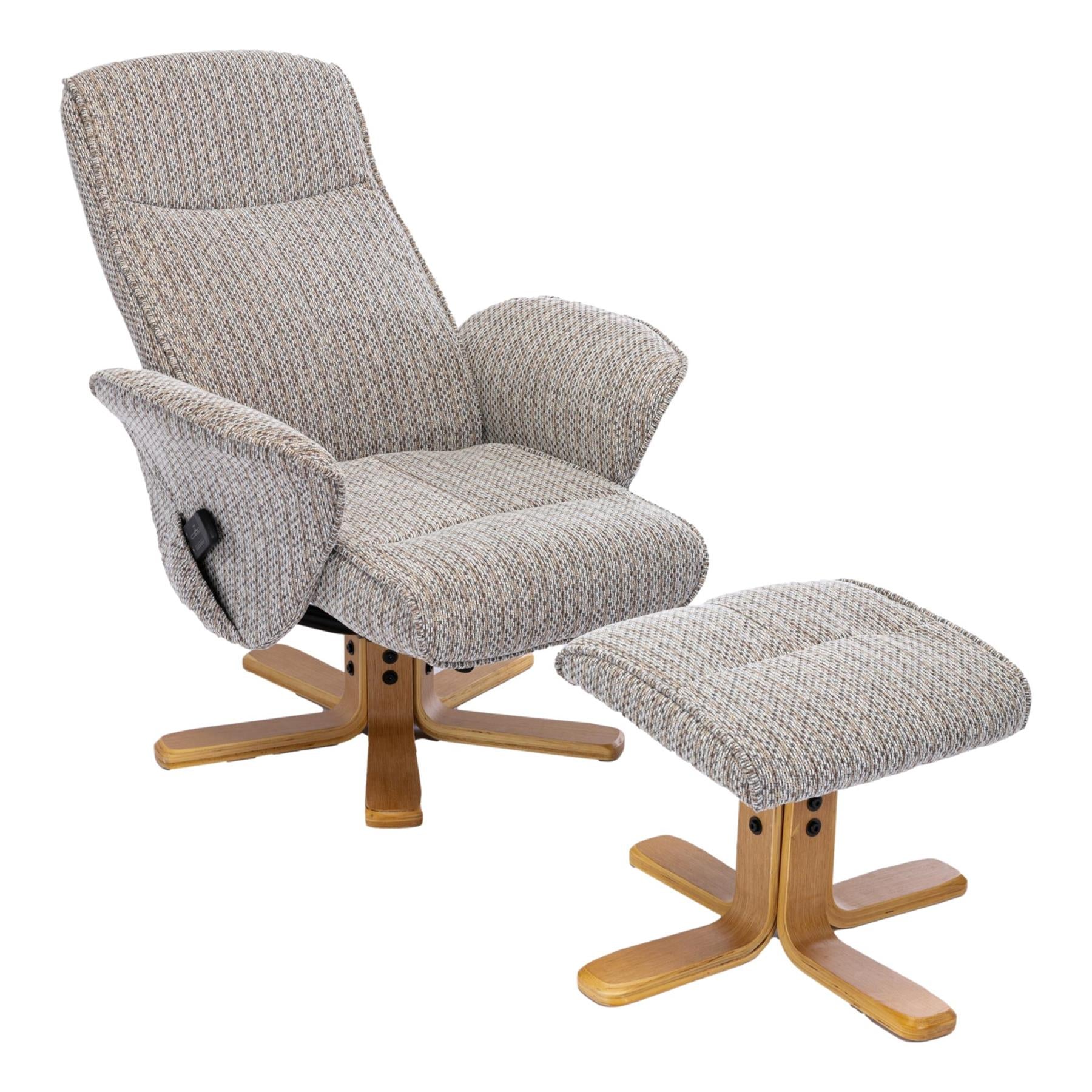 The Alexandria Swivel Recliner Chair & Footstool - Heat & Massage - Wheat Fabric - Refurbished