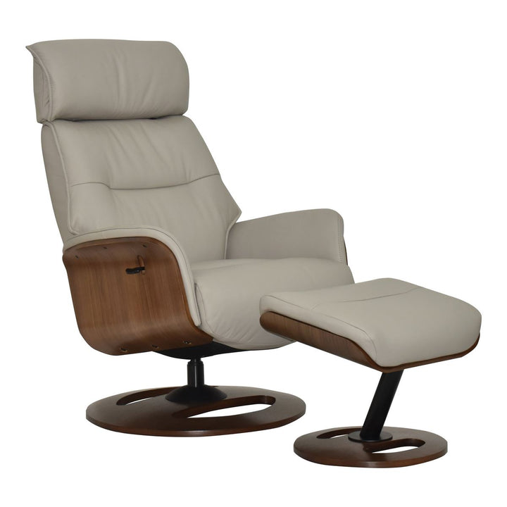 Reya Swivel Recliner and Footstool in Taupe Full Leather - image 1