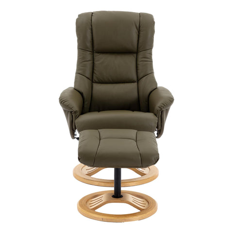 The Mandalay Swivel Recliner Chair & Footstool in Olive Green Genuine Leather - Refurbished - image 7