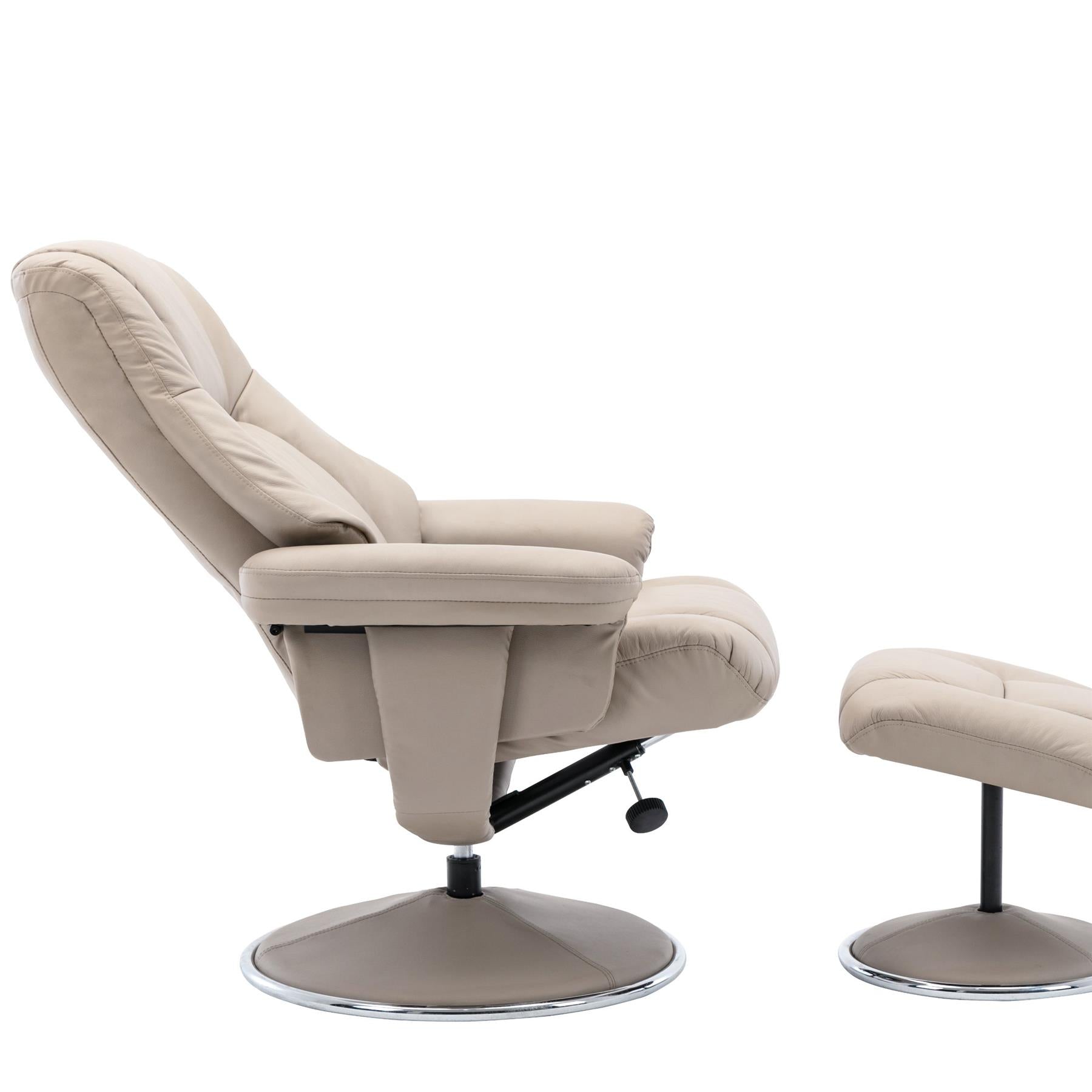 The Denver Swivel Recliner Chair & Footstool - Genuine Leather - Pebble - Clearance