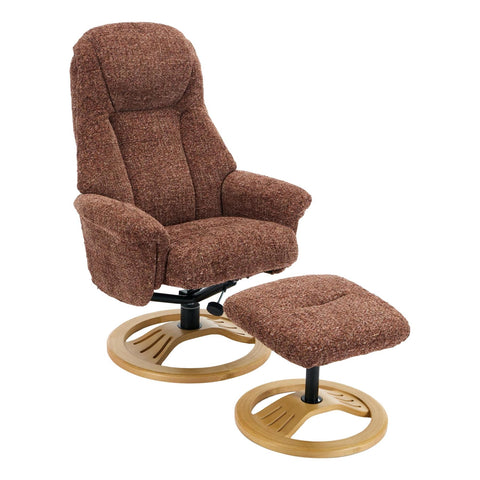 Aruba Swivel Recliner Chair in Copperblush Brown Fabric with Matching Footstool - image 10