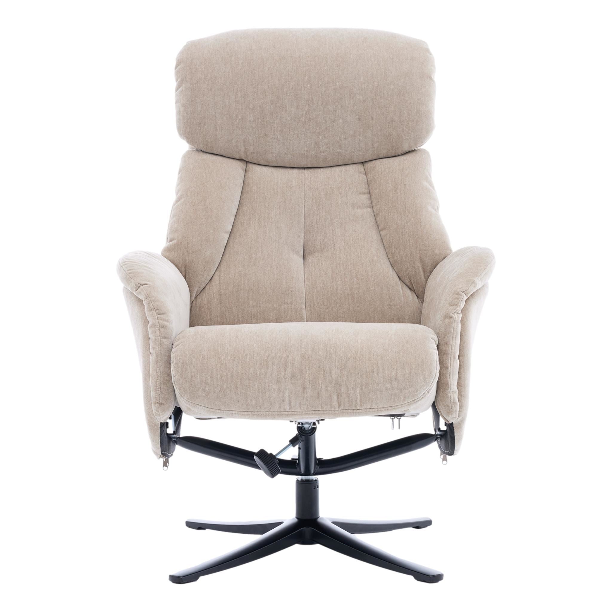 The Lucia Swivel Recliner Chair & Footstool in Mushroom Fabric