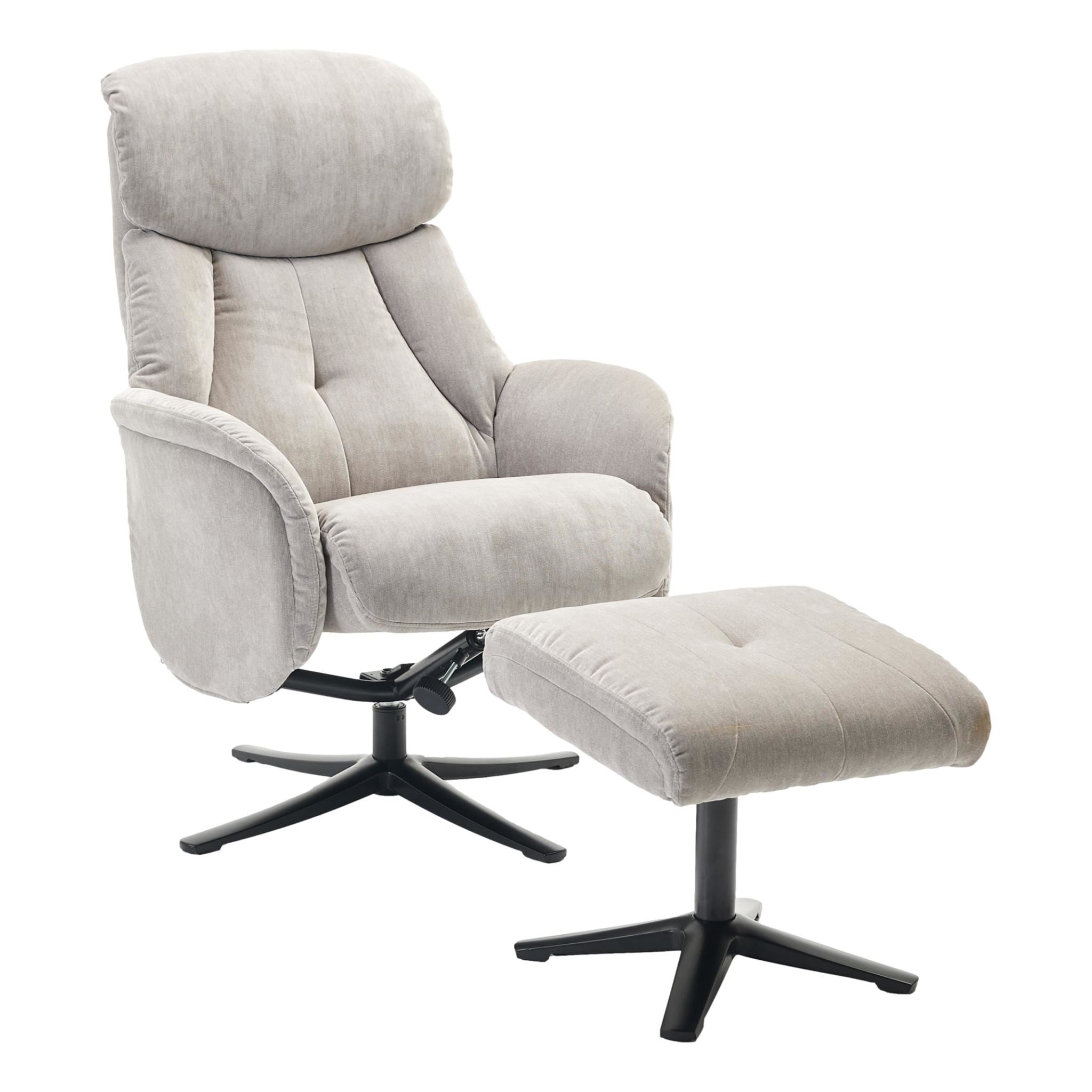 The Lucia Swivel Recliner Chair & Footstool in Grey Mist Fabric