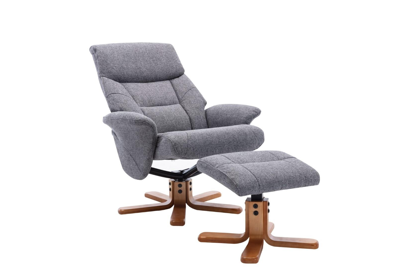 Marseille Swivel Recliner Chair and Footstool in Slate Fabric