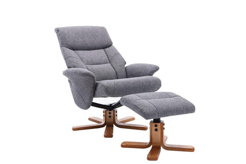 Marseille Swivel Recliner Chair and Footstool in Slate Fabric - image 2