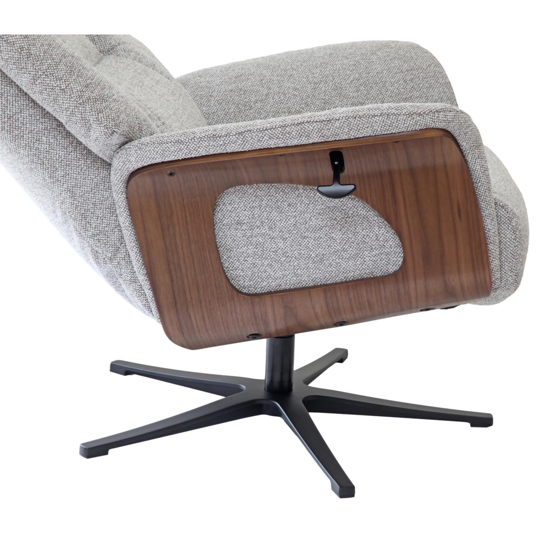 Stratford Swivel Recliner Chair in Champagne Fabric with Matching Footstool - Refurbished