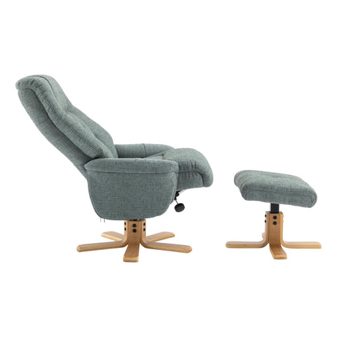 The Dubai - Swivel Recliner Chair & Matching Footstool in Lisbon Teal Fabric - Refurbished - image 6