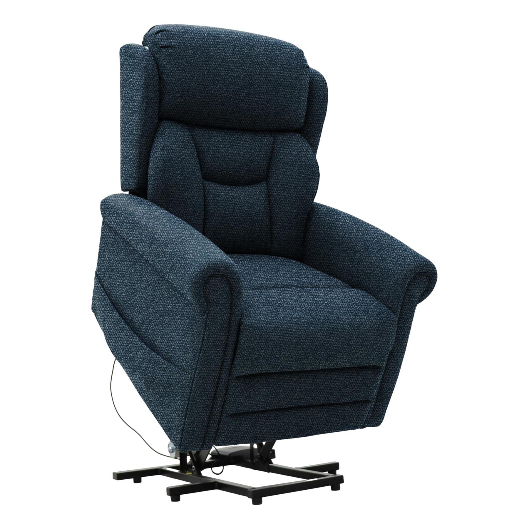 Nevis Standard – Quad Motor Riser Recliner Mobility Chair in Denim Blue Fabric – Heat & Massage