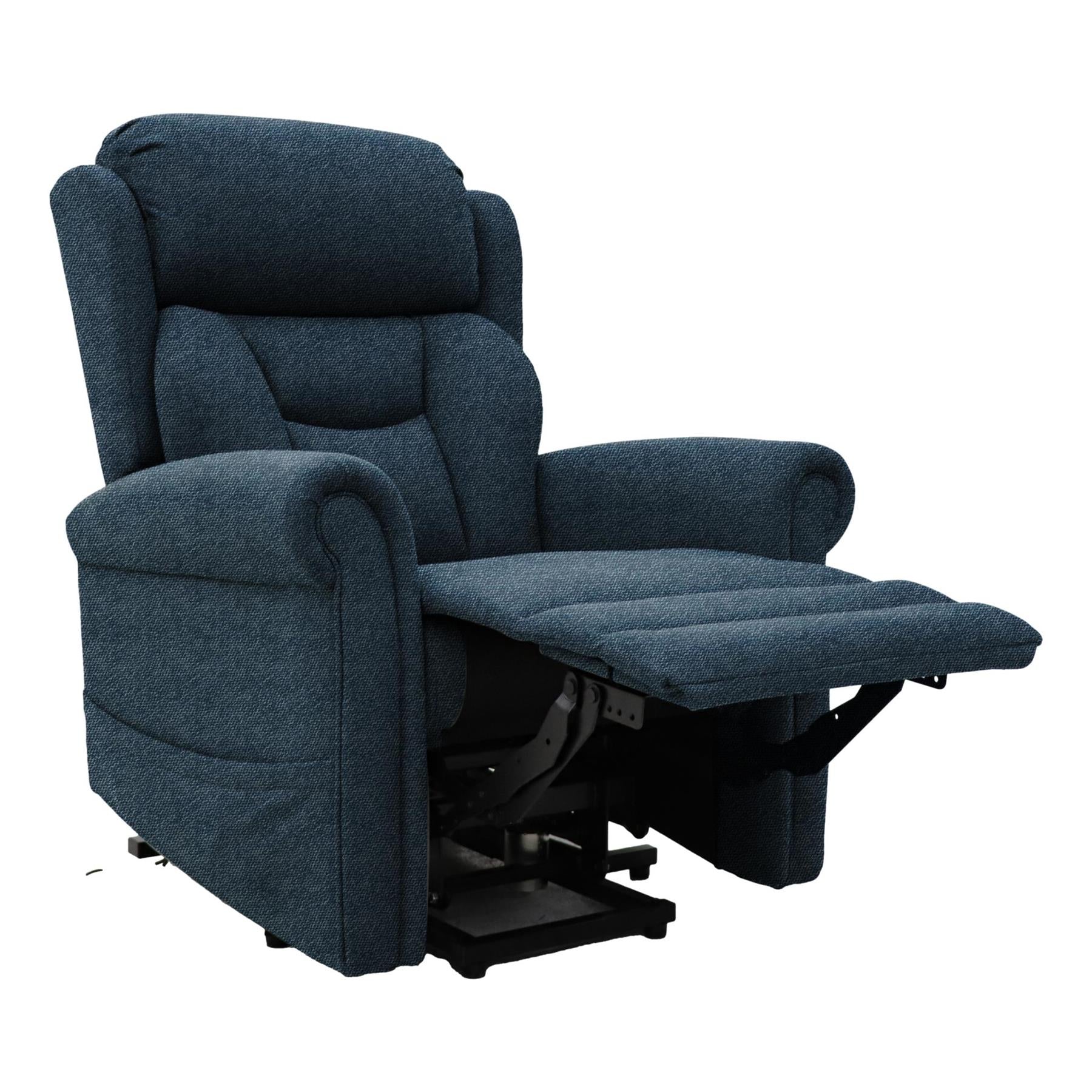 Nevis Petite – Dual Motor Riser Recliner Mobility Chair in Denim Blue Fabric